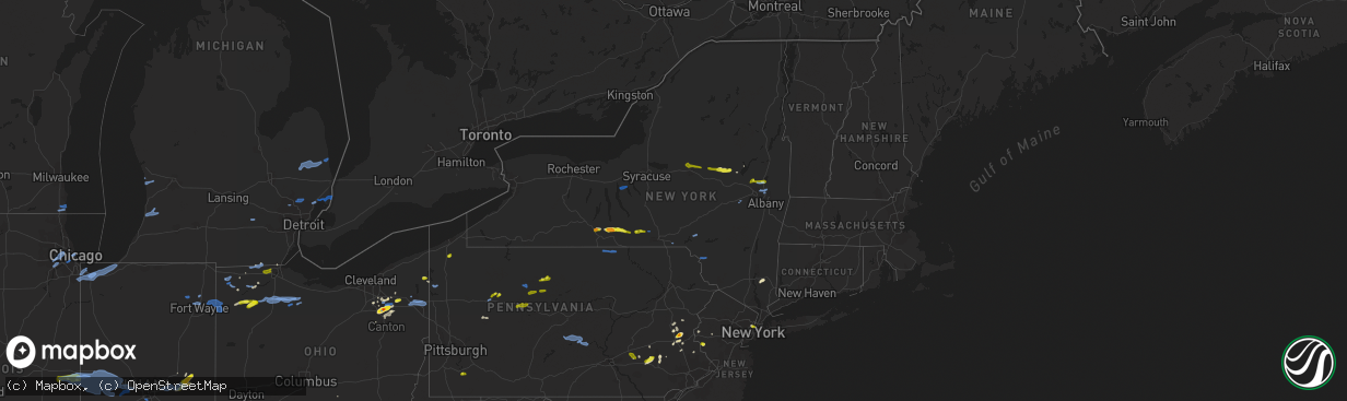 Hail map in New York on August 18, 2019