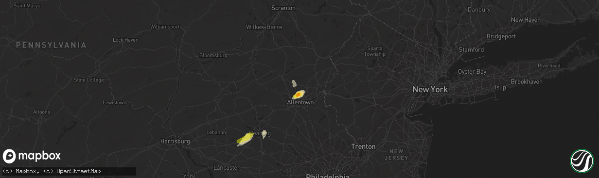 Hail map in Northampton, PA on August 18, 2019