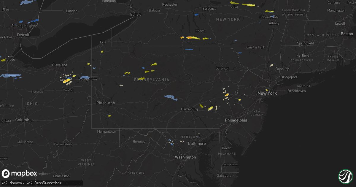 Hail map in Pennsylvania on August 18, 2019