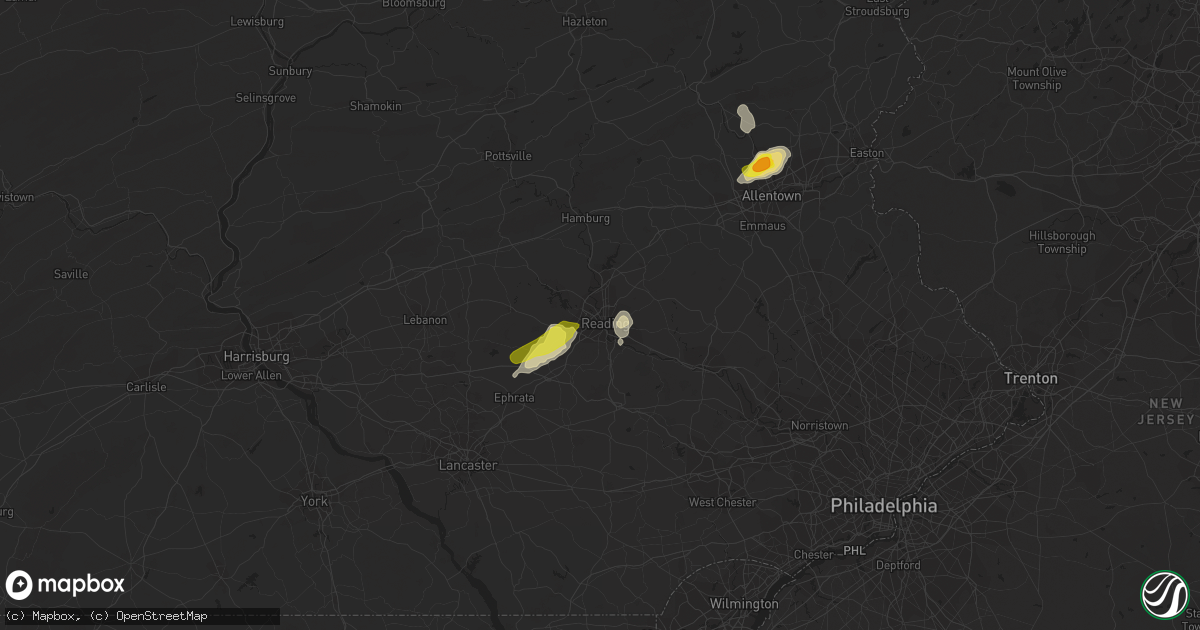 Hail map in Reading, PA on August 18, 2019