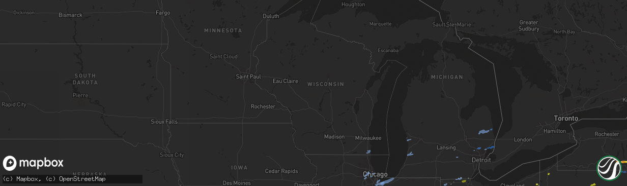 Hail map in Wisconsin on August 18, 2019