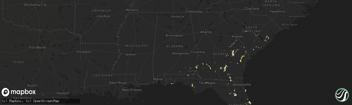 Hail map in Alabama on August 18, 2020