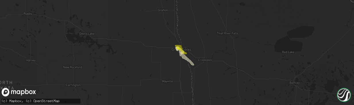 Hail map in Grand Forks, ND on August 18, 2020