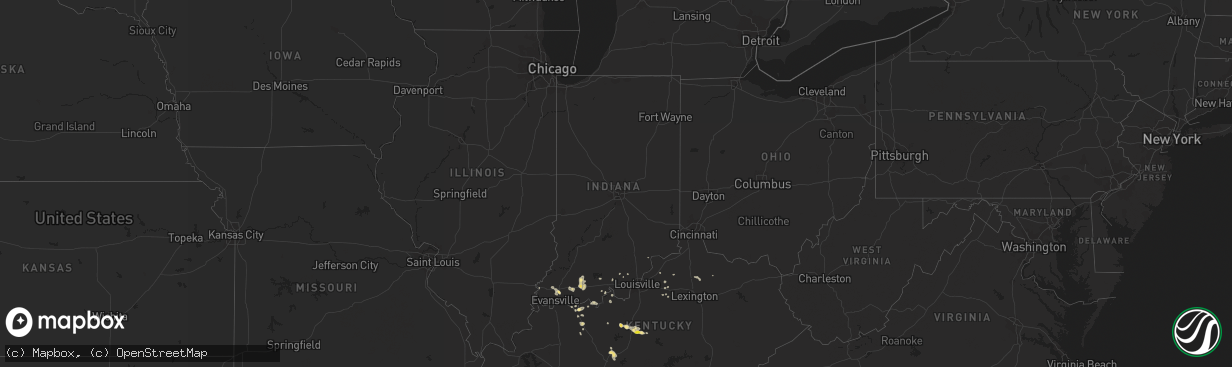 Hail map in Indiana on August 18, 2020