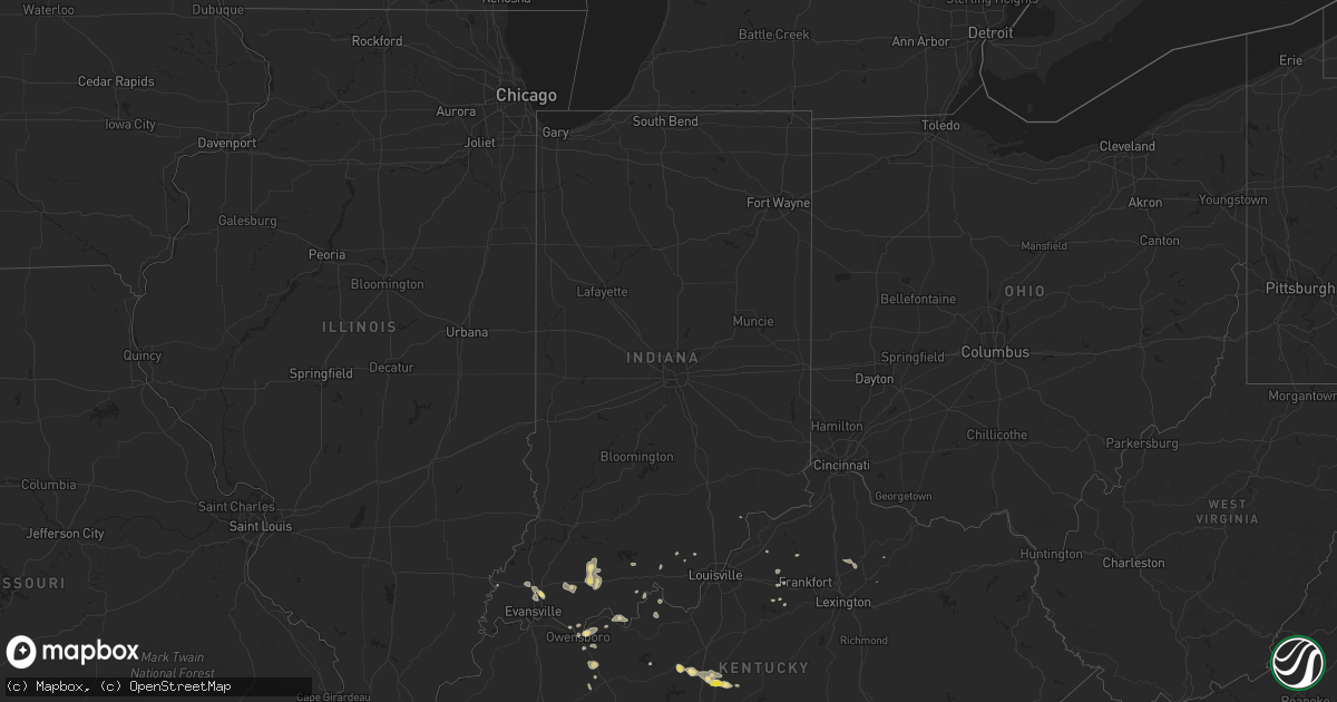 Hail map in Indiana on August 18, 2020