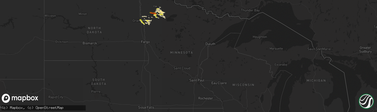 Hail map in Minnesota on August 18, 2020