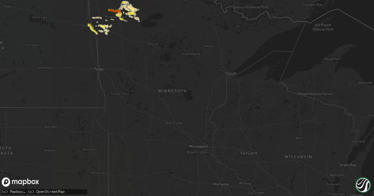 Hail map in Minnesota on August 18, 2020