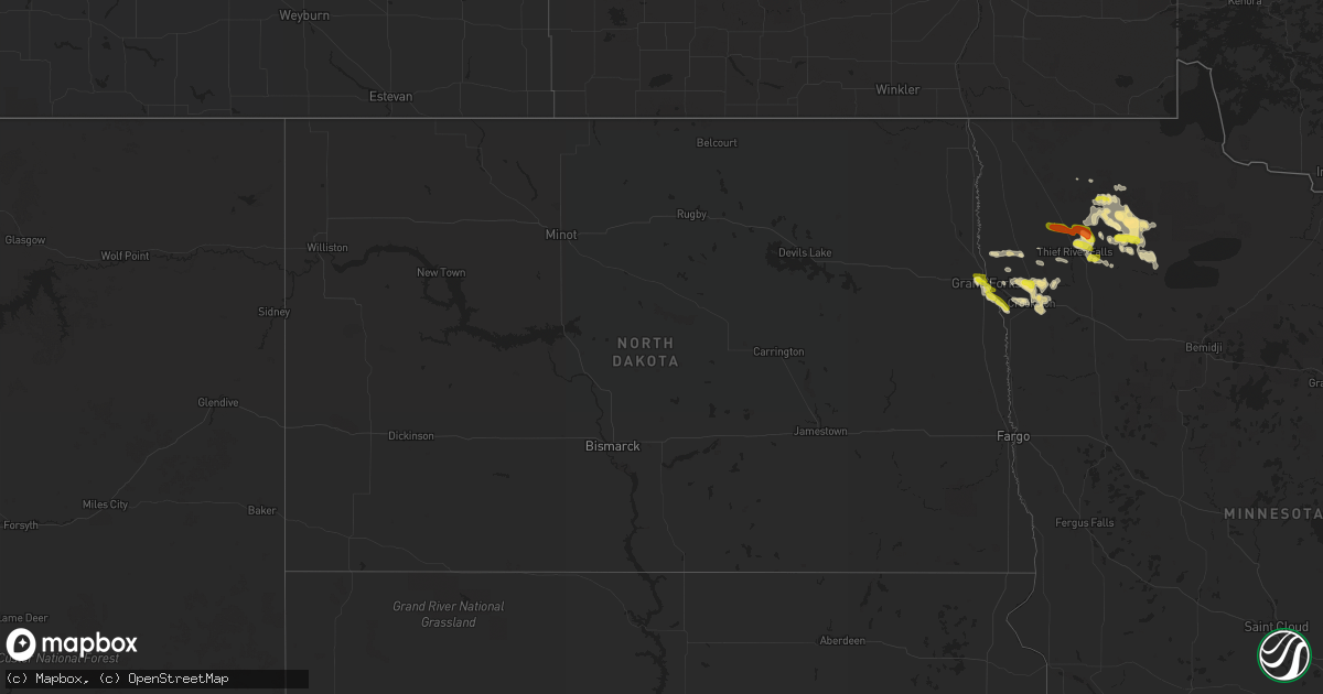 Hail map in North Dakota on August 18, 2020