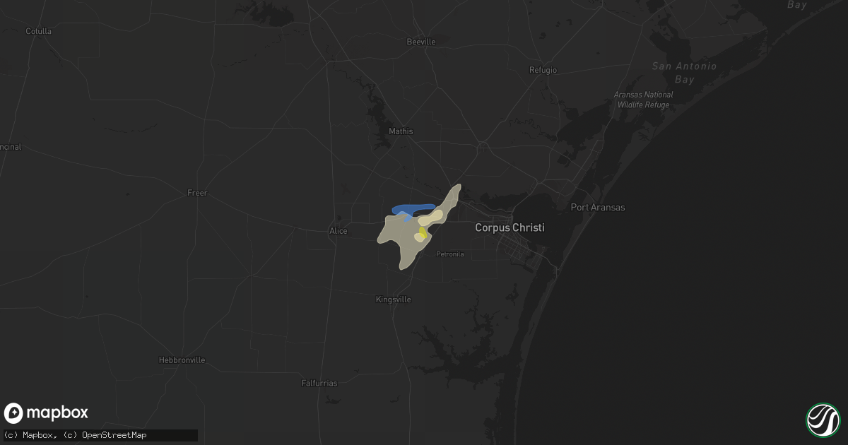 Hail map in Robstown, TX on August 18, 2020