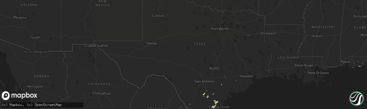 Hail map in Texas on August 18, 2020