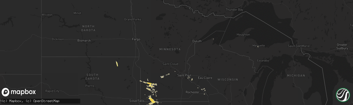 Hail map in Minnesota on August 18, 2022