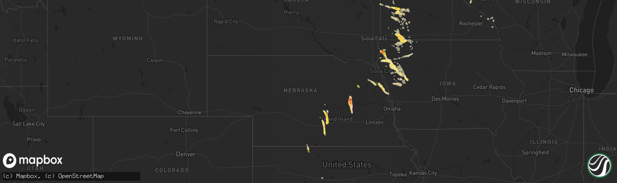 Hail map in Nebraska on August 18, 2022