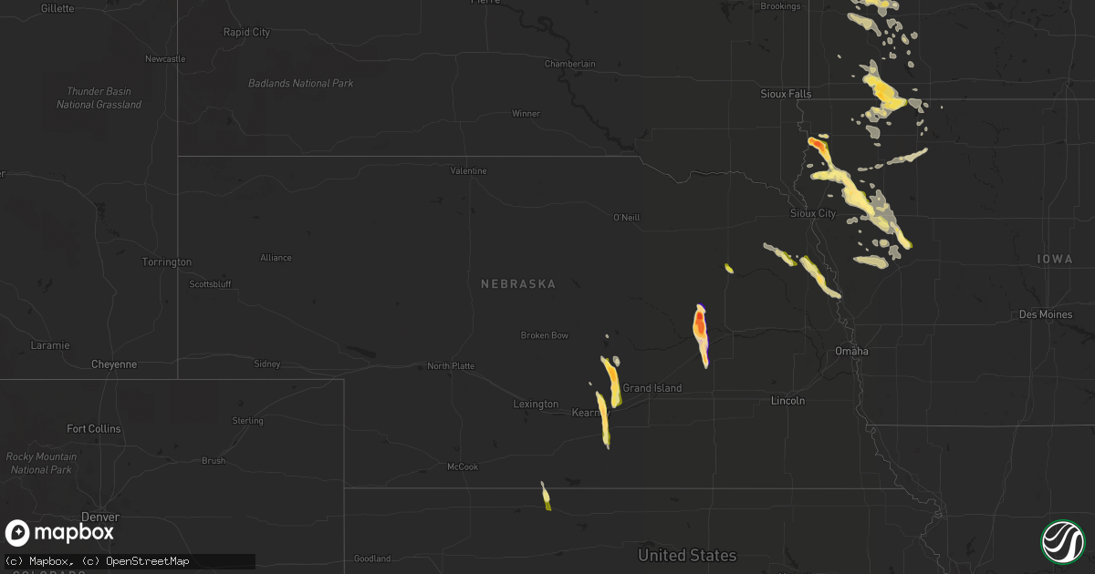 Hail map in Nebraska on August 18, 2022