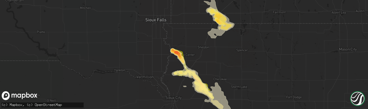 Hail map in Sioux Center, IA on August 18, 2022