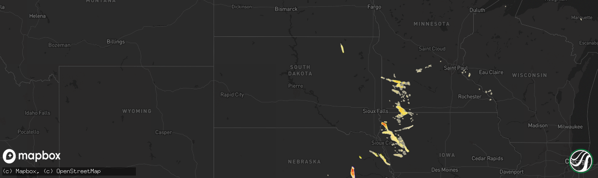 Hail map in South Dakota on August 18, 2022