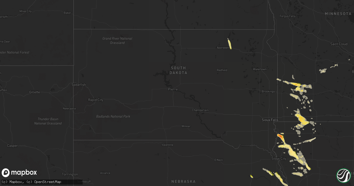 Hail map in South Dakota on August 18, 2022