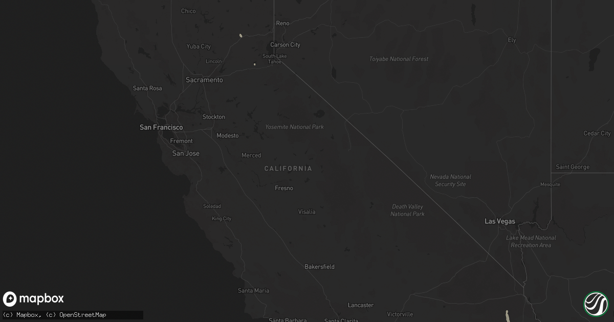 Hail map in California on August 18, 2023