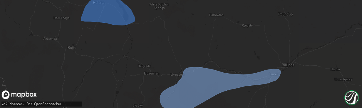 Hail map in Columbus, MT on August 18, 2023