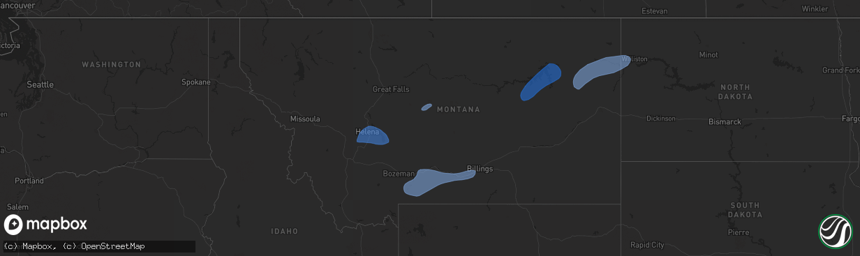 Hail map in Montana on August 18, 2023