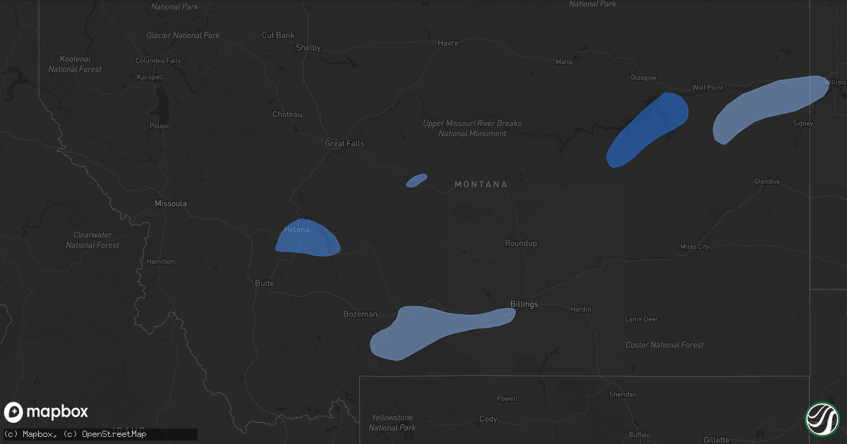 Hail map in Montana on August 18, 2023