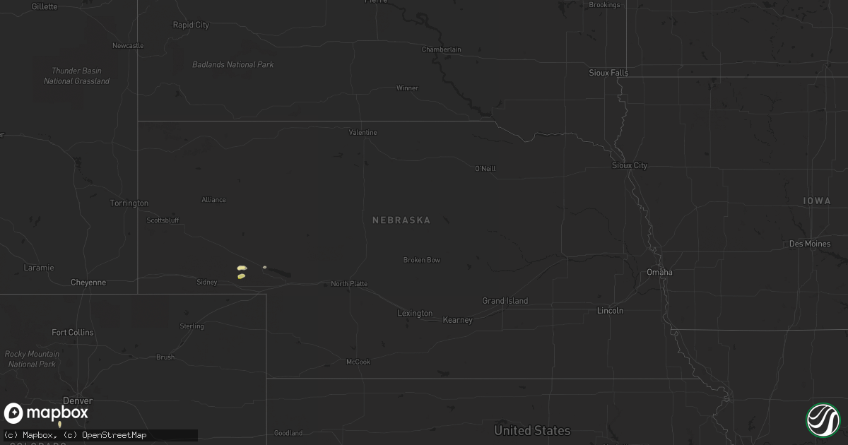 Hail map in Nebraska on August 18, 2023