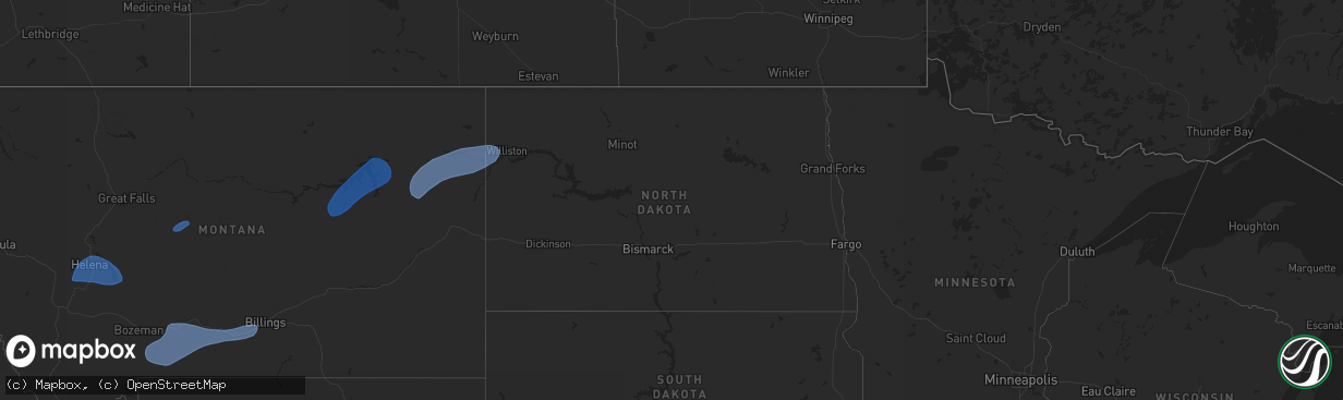 Hail map in North Dakota on August 18, 2023