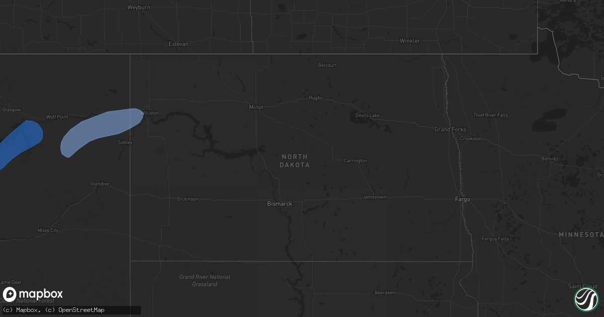 Hail map in North Dakota on August 18, 2023