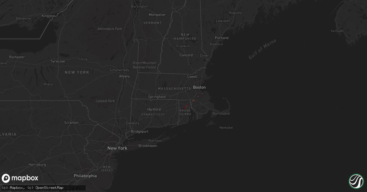 Hail map in Rhode Island on August 18, 2023