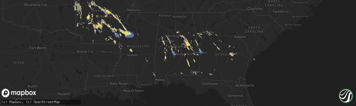 Hail map in Alabama on August 18, 2024