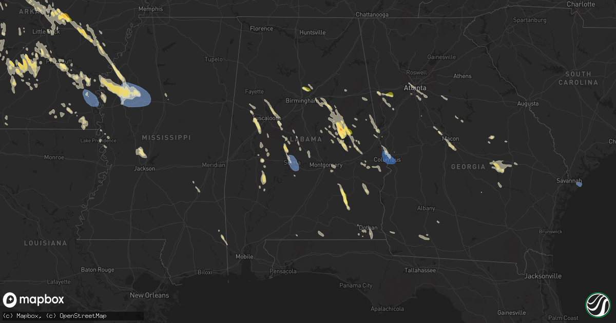 Hail map in Alabama on August 18, 2024