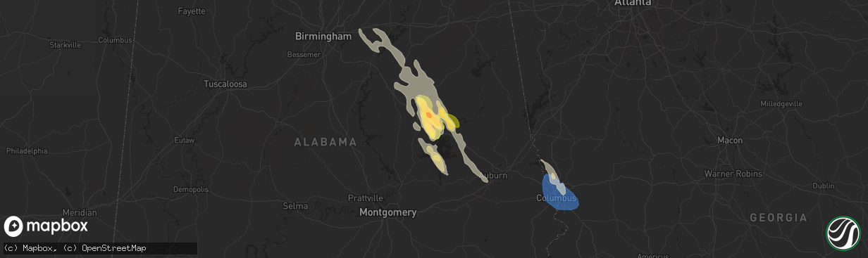 Hail map in Alexander City, AL on August 18, 2024