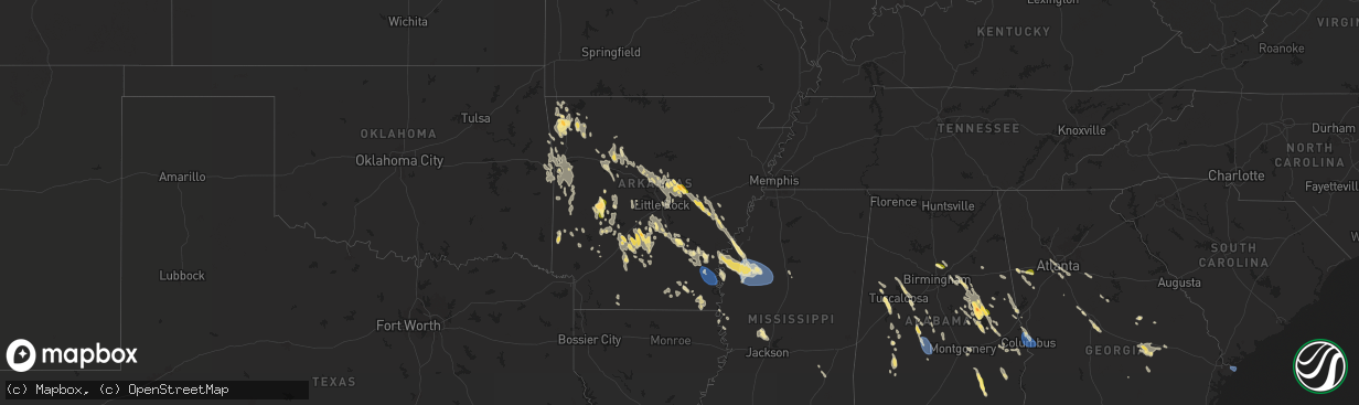 Hail map in Arkansas on August 18, 2024