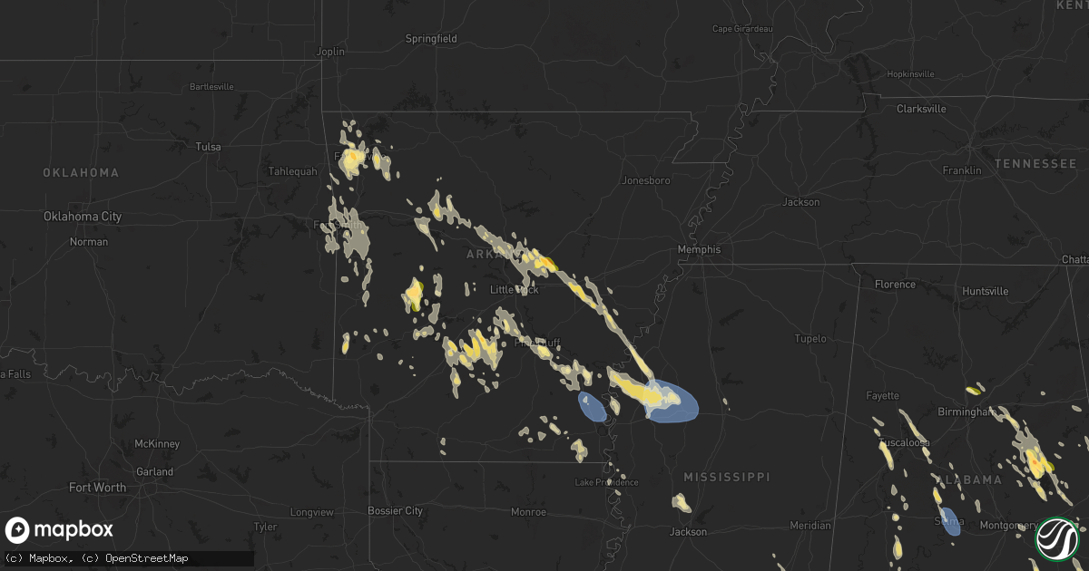 Hail map in Arkansas on August 18, 2024