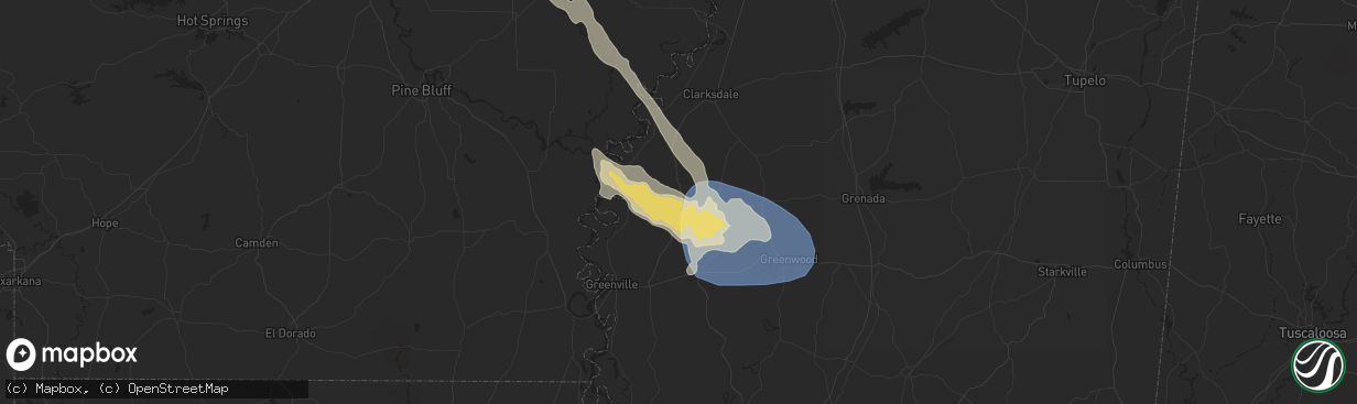 Hail map in Cleveland, MS on August 18, 2024