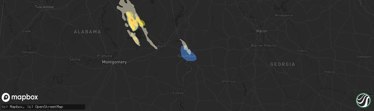 Hail map in Columbus, GA on August 18, 2024