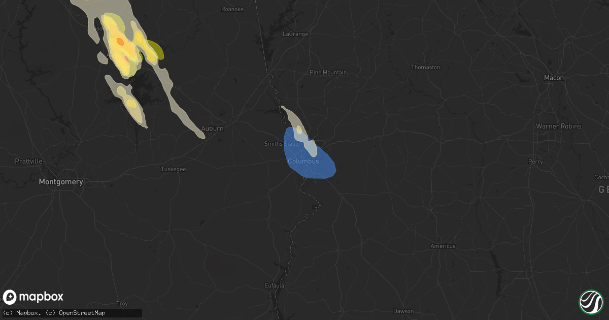 Hail map in Columbus, GA on August 18, 2024