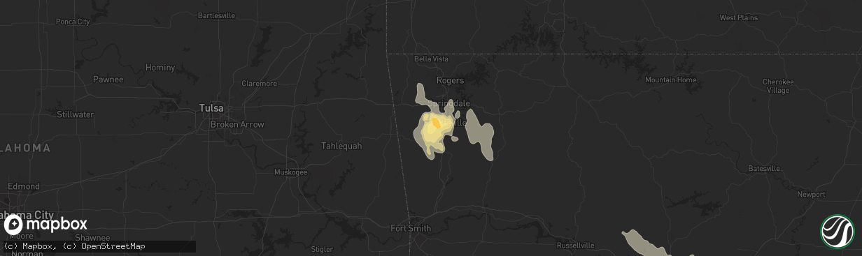 Hail map in Farmington, AR on August 18, 2024