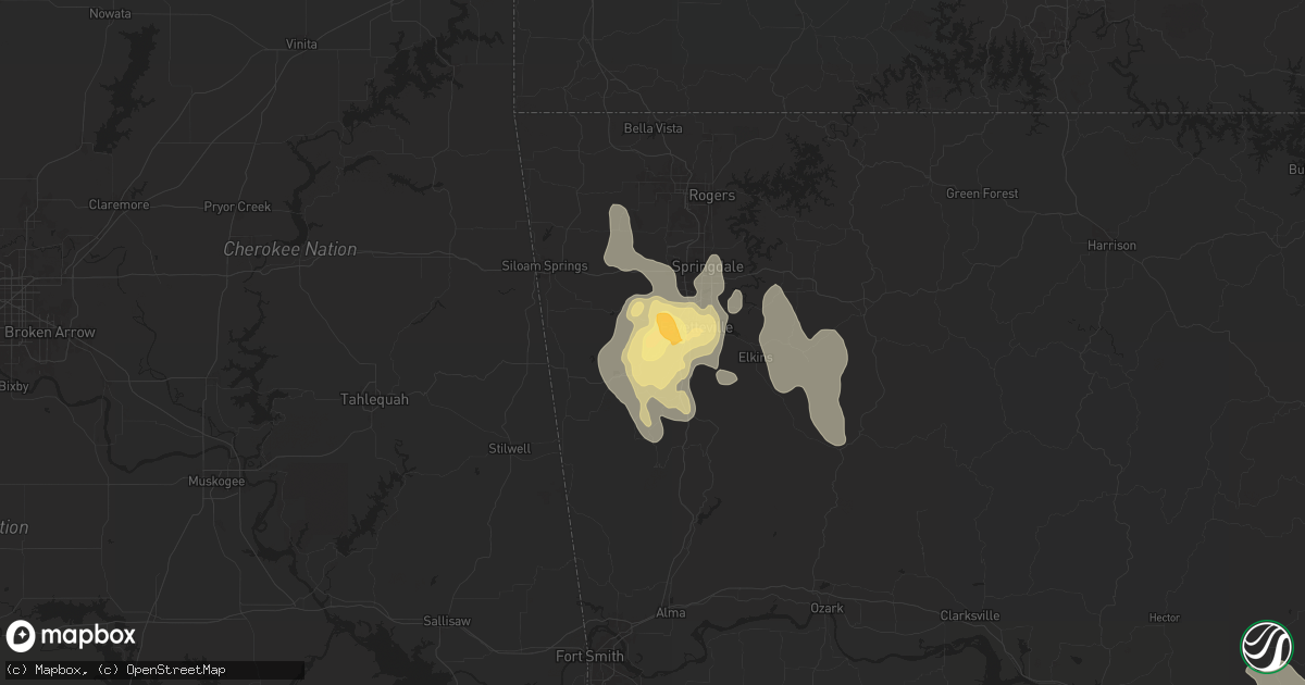Hail map in Farmington, AR on August 18, 2024