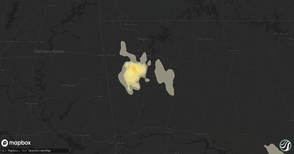 Hail map in Fayetteville, AR on August 18, 2024