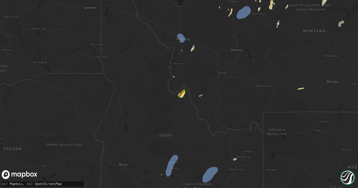 Hail map in Idaho on August 18, 2024