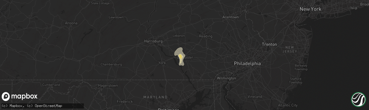 Hail map in Lancaster, PA on August 18, 2024