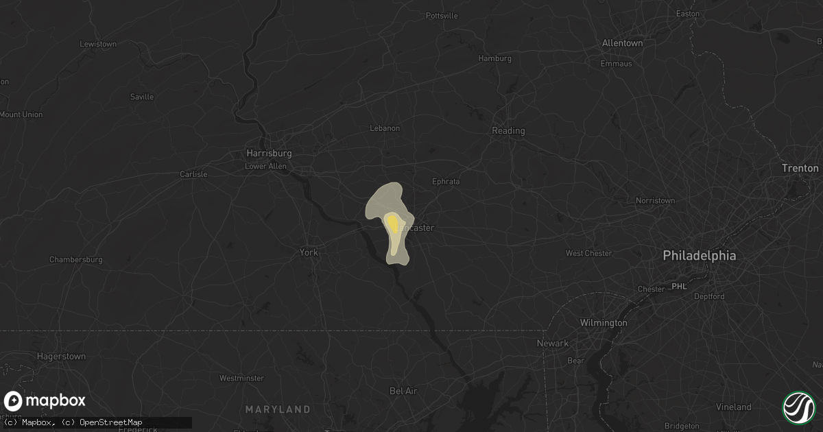 Hail map in Lancaster, PA on August 18, 2024
