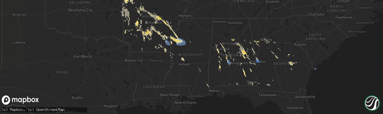 Hail map in Mississippi on August 18, 2024