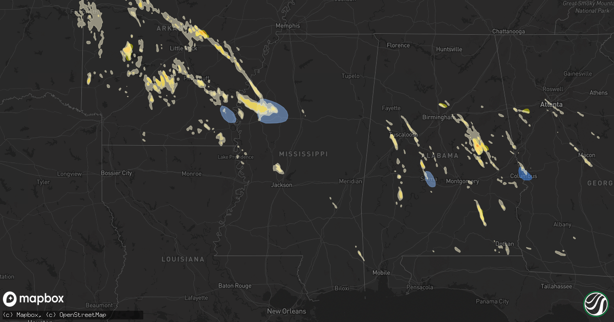 Hail map in Mississippi on August 18, 2024