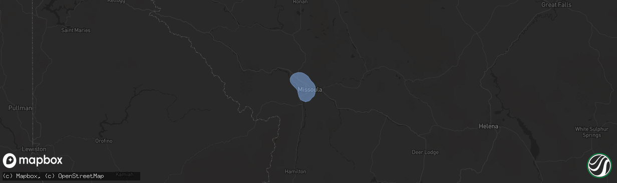 Hail map in Missoula, MT on August 18, 2024