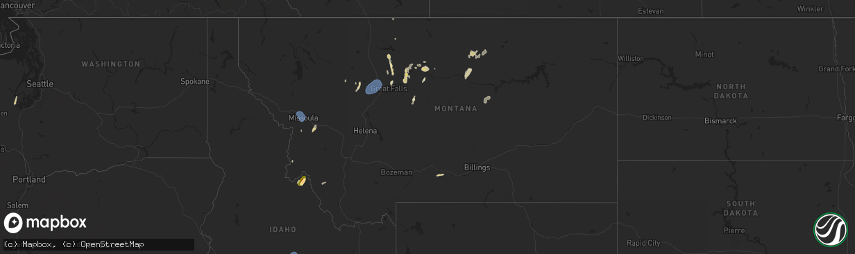 Hail map in Montana on August 18, 2024