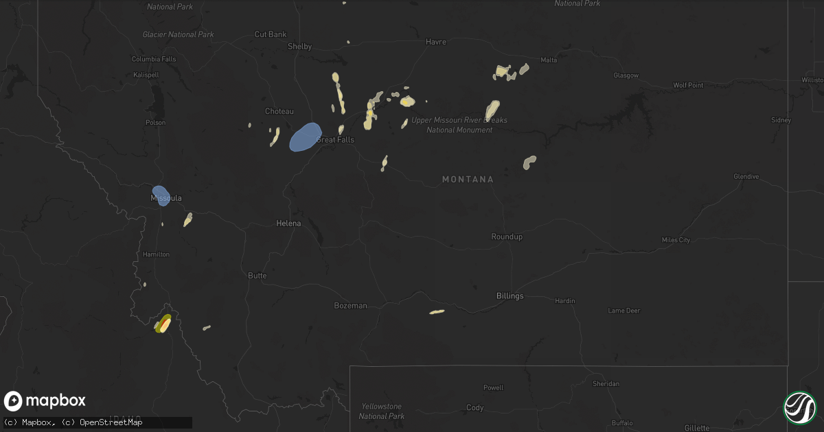 Hail map in Montana on August 18, 2024
