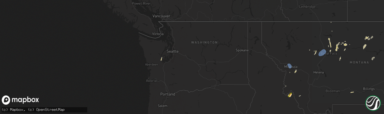 Hail map in Washington on August 18, 2024