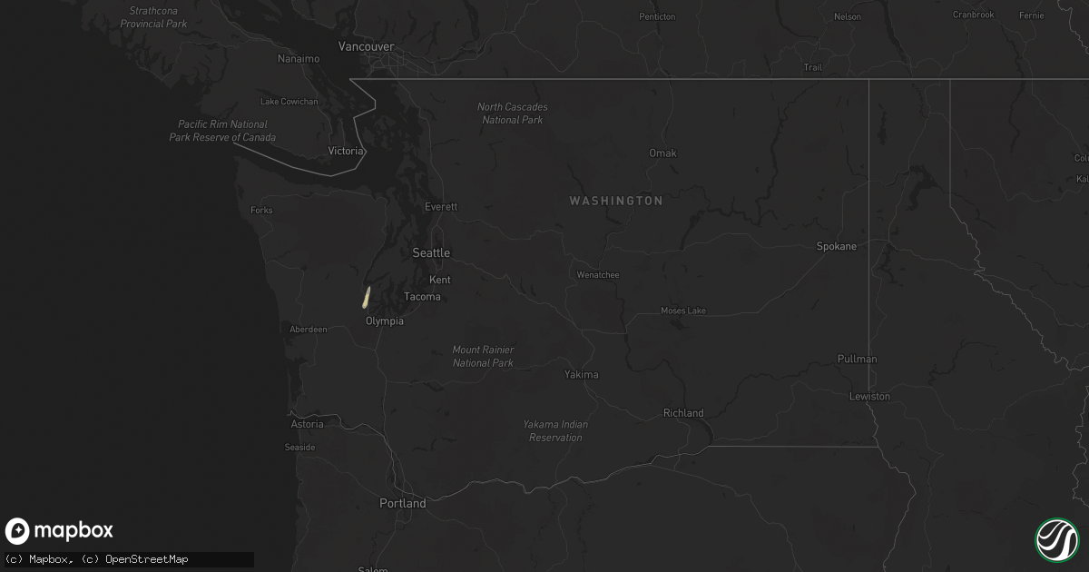 Hail map in Washington on August 18, 2024