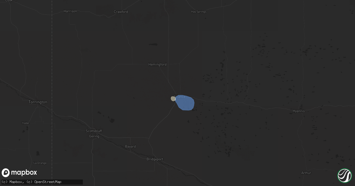 Hail map in Alliance, NE on August 18, 2025